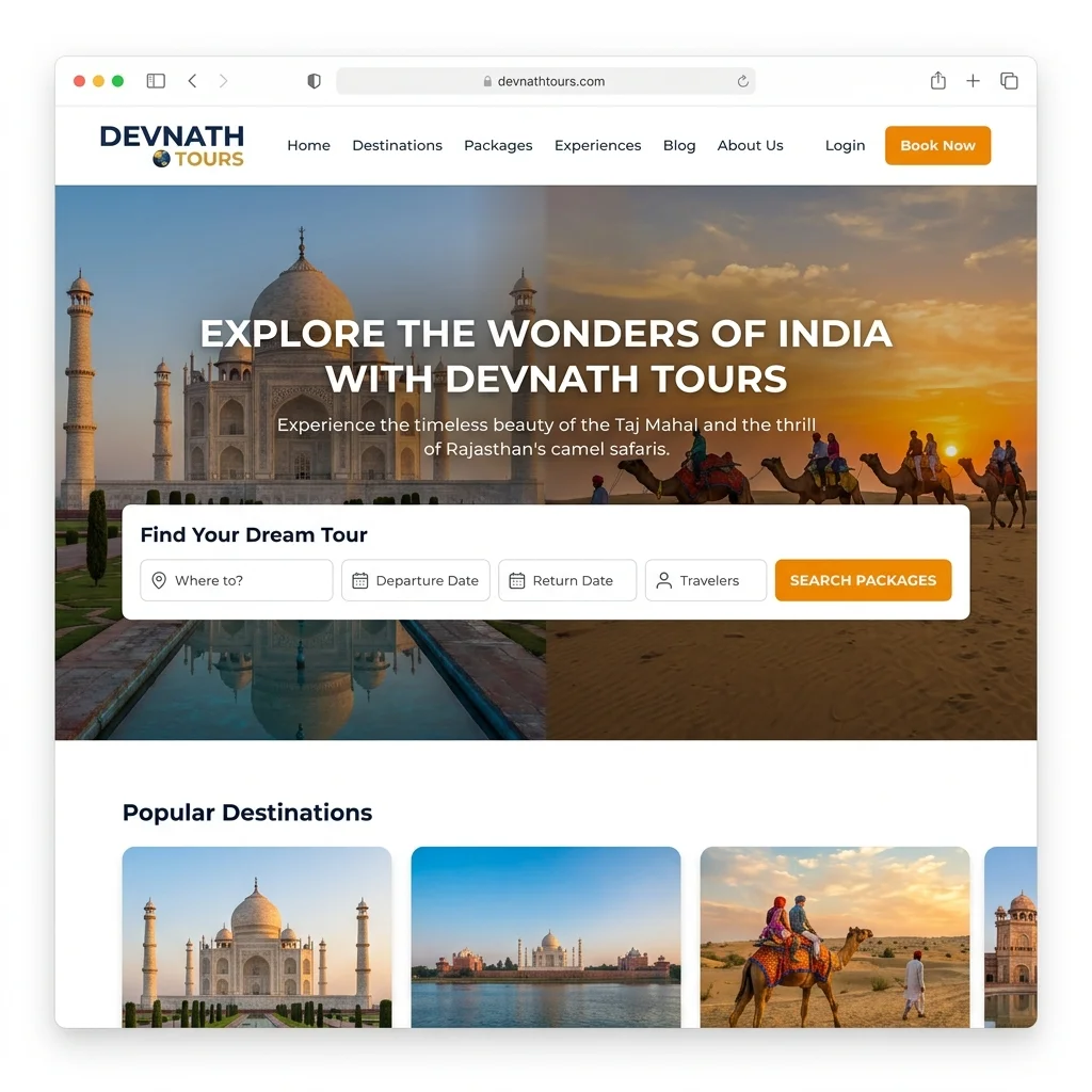 Devnath Tours travel and booking website screenshot